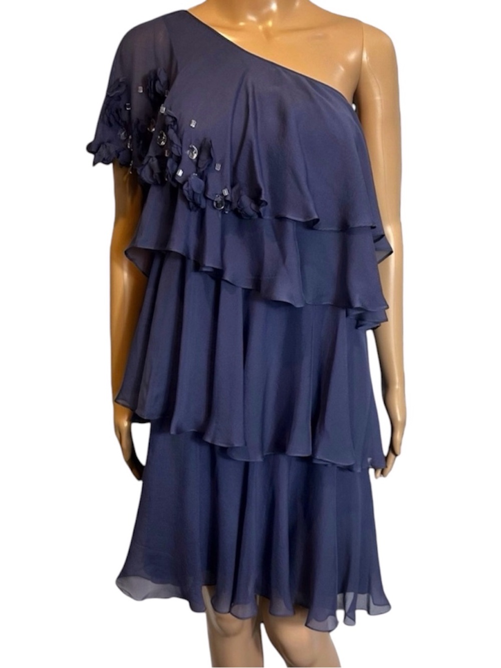 Rebecca Taylor Silk Ruffle Layered Tired One Should Crystal Roses Dress